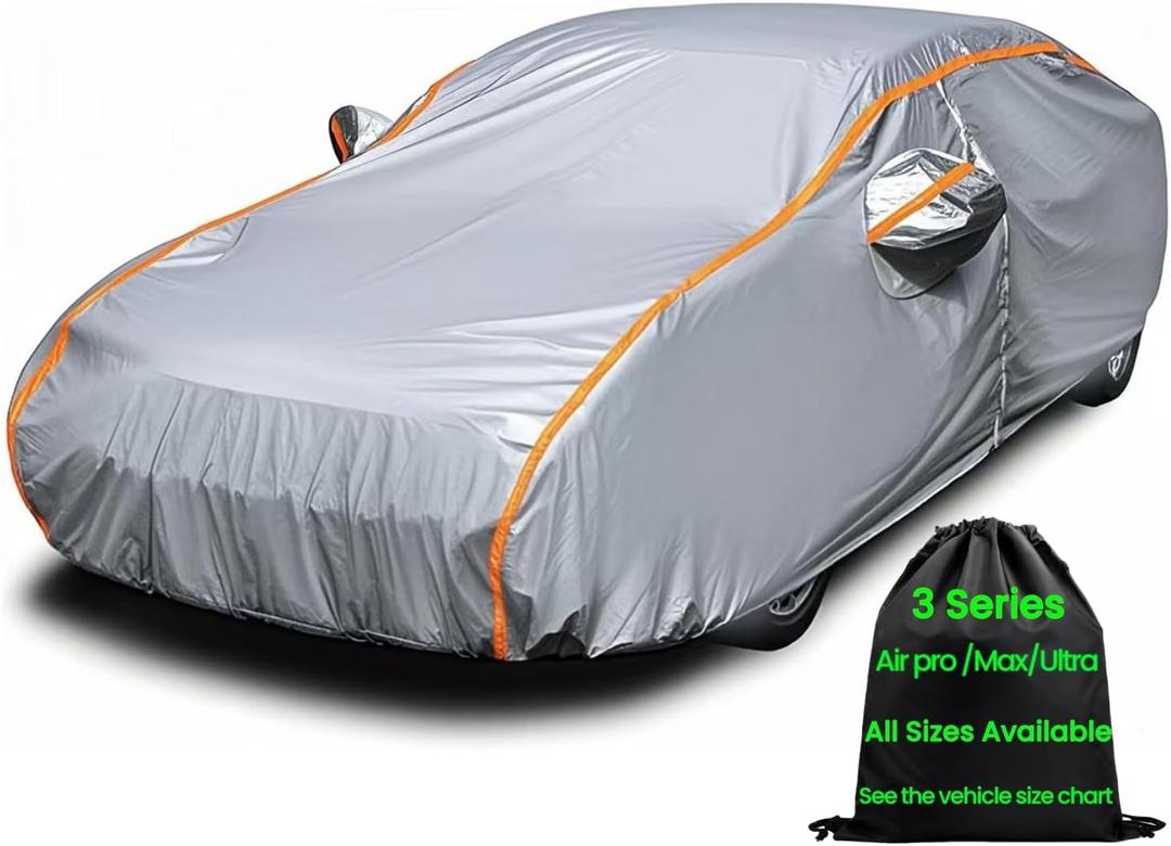 Waterproof Small Car Cover, Rain Protector, Outdoor Car Covers for Automobiles All Weather Waterproof, Full Exterior Covers, Fit All Sedan Under 178" (Size 3: Sedan 0 (Under 179"), Gray(Max))