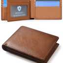 MARZAHAR Genuine Leather Mens Wallet, RFID Blocking Bifold Wallet for Men with ID Window, 11 Credit Card Slots (Brown)