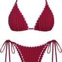 ZAFUL Bikini Sets for Women Halter Two Piece Swimsuit Ribbed High Cut Tie Side Thong Bathing Suit Sexy Padded Swimwear, small
