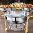 Chafing Dishes for Buffet Set: 100% Pre-Installed Chafers Warmers Sets 4 Pack Round Chafers for Catering Makes Setup Easy for Weddings, 14.5"L x 11"W x 14.5"H