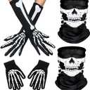 Halloween Skeleton Gloves Face Masks and Bone Long Gloves, Skull White Black Skeleton Dress Up Cosplay Costume Accessories for Adults Halloween Dance Party