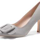 Women's Pointed Toe Pumps Slip on Elegant Wedding Pumps Comfortable Stiletto Heels with Square Buckle
