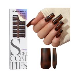 BTArtboxnails SOFTCOATTIPS Press On Nails - Tortoiseshell Long Square Press On Nails, 90Pcs Salon Quality Soak Off Soft Gel Nail Tips in 15 Sizes