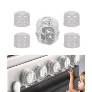 Stove Knob Safety Covers for Child 5-Pack Baby Proofing Kitchen Oven Knob Locks Universal Gas Burners Childproofing (White)