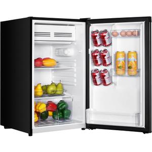 Avanti Mini Fridge Compact Refrigerator for Home Office or Dorm with Reversible Door, Chiller Compartment, Adjustable Slide-out Shelves with Temperature Control and Manual Defrost, 4.4-Cu.Ft., Black