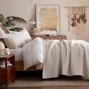 LEAONME Velvet Quilt California King Size 118''x106'', Lightweight White Velvet Comforter Set with 2 Matching Shams, Soft Cross Stitch Bedspread Coverlet, Oversized King Bedding Set for All Season