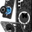 for Samsung Galaxy S23 Plus Case for Women - Girls Cute Design Compatible with Magsafe Magnetic Ring Holder Stand Black Butterfly Phone Covers Aesthetic Girly TPU Funda for S23 Plus