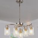 Brushed Nickel Modern Farmhouse Chandelier 6 Light Chandeliers for Dining Room Hanging Light Fixture with Clear Glass Shade, Bedroom Ceiling Light Fixture for Living Room Kitchen Hallway Foyer
