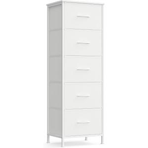 SONGMICS Dresser for Bedroom, Tall Dresser with 5 Fabric Drawers
Chest of Drawers with Steel Frame, for Closet & Entryway, Cloud White and Snow White, BELLAH Collection ULGS315W01S