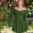 Scarlet Darkness Women's Renaissance Fairy Dress 2026 Summer Boho Off The Shoulder Flowy Corset Mini Dresses (Green, S)