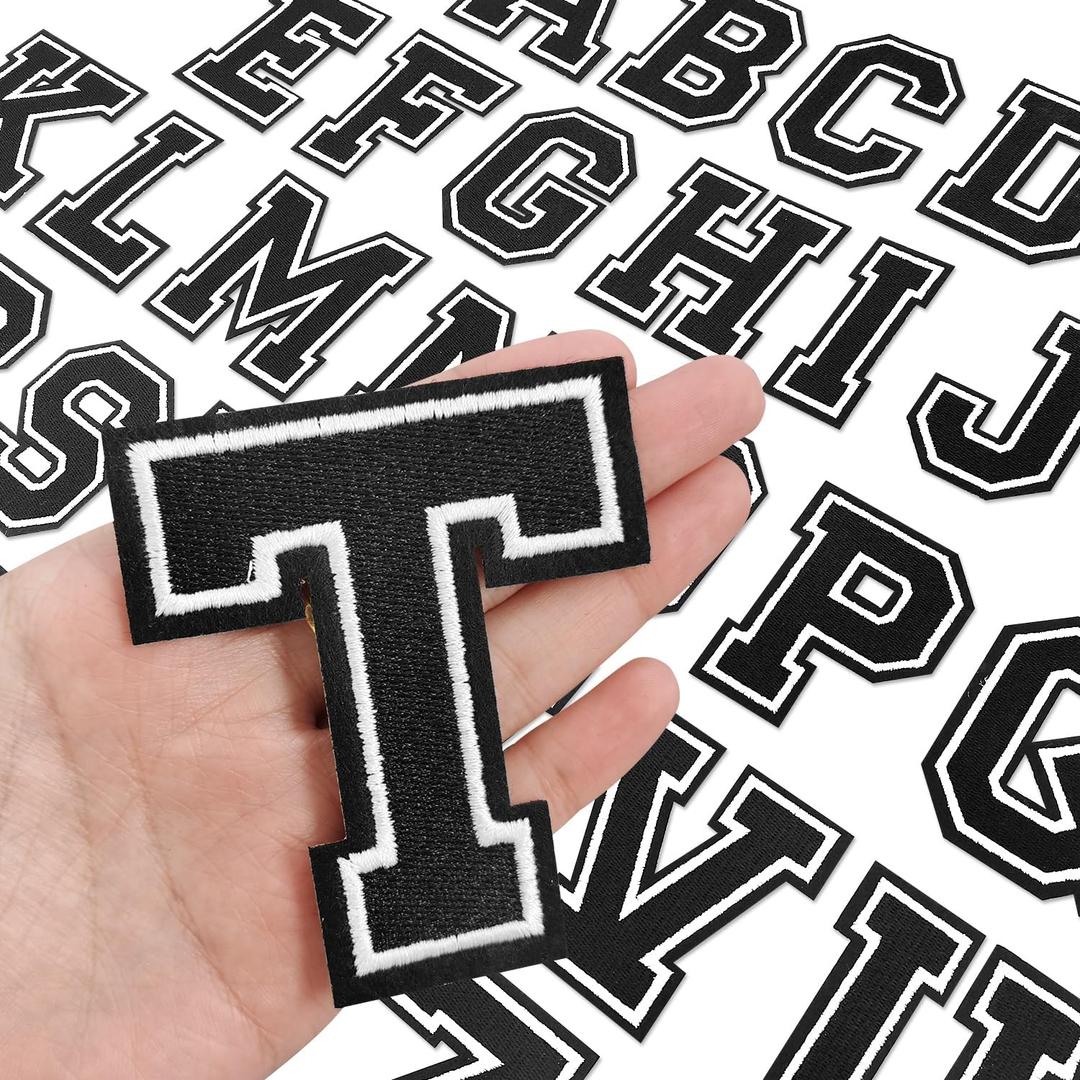 26pcs Iron on Letter Patches, Fully Embroidery Varsity Letters A-Z Patches for Clothing Jacket Backpacks Hat and More, 3.1" Black