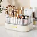 Delamu Makeup Organizer for Vanity with Stackable Drawers, 360 Rotating Makeup Brush Holder Large Cosmetic Display Case for Dresser, Bathroom Countertop Skincare Organizers and Storage, Elegant White