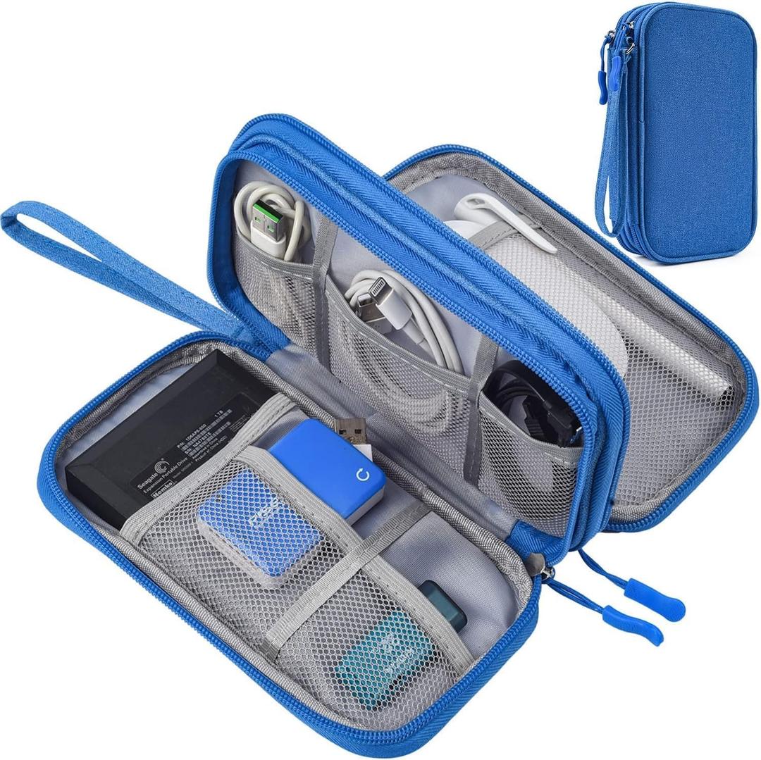 Electronics Accessories Organizer Pouch, Electronic Organizer Travel Case Cable Organizer for Cable, Charger, SD Card, Business Travel Gadget Bag (Blue) (Double Layer - Blue)