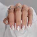 BTArtbox Press On Nails Short - White Soft Gel Press On Nail, Square Chrome Nail Tips Glue On Nails, Reusable Stick On Nails in 15 Sizes - 30 Soft Gel Fake Nails Kit, Vanilla Glazed