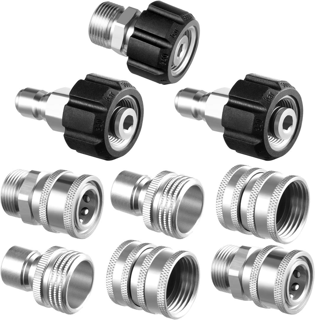 Twinkle Star Pressure Washer Adapter Set, Stainless Steel Quick Disconnect Kit, M22 14 mm Quick Connect Swivel to 3/8'' Quick Connect Fittings, 3/4" to Quick Release 9 Sets