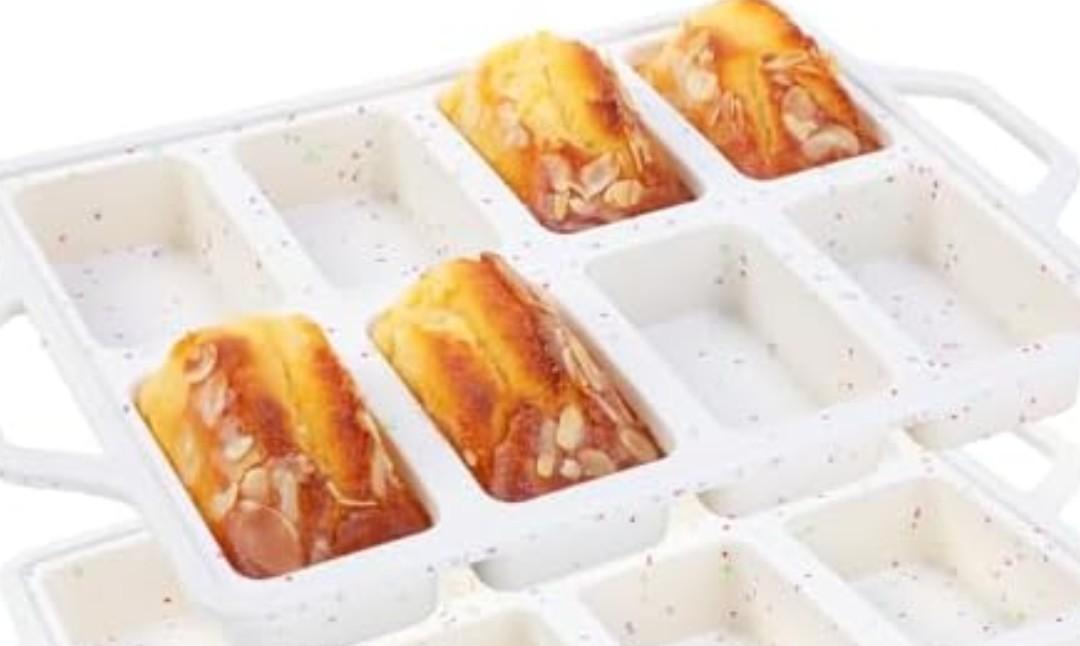 AOTASO 1 Pcs Mini Loaf Pans with Metal Reinforced Frame, Nonstick Small Silicone Bread Pans for Baking, 8 Cavity Tiny Meatloaf Pan (Cream)