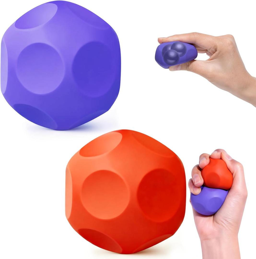 Sensory Stress Balls - Fidget Toys for Adults & Teen, Silicone Polyhedron Hand Therapy Ball with Beads Inside Relief Stress Squeeze Toy for Autism & ADHD, Office Desk Toy (Orange/Purple)