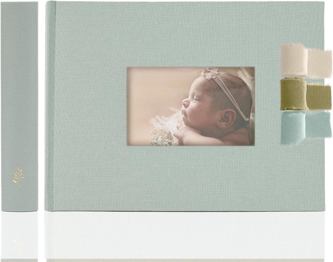 Premium Scrapbook Album with Window and Writing Space  60 Pages holds 200 Photos of Different Sizes  Wedding, Baby, Travel & Family Memories  11.4" x 8.6" - Powder Blue