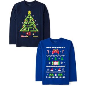 The Children's Place Unisex-Child All Holidays,Birthdays Long Sleeve Graphic T-Shirts,2 Pack (Large)