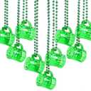 4E's Novelty St Patricks Day Shot Glasses Bead Necklaces, Pack of 12  Green Irish Gifts Party Favors Supplies, St Patricks Day Accessories for Adults (Transparent Green With Shamrock)