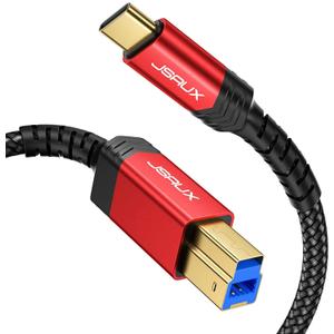 JSAUX USB B 3.0 to USB C Printer Cable 10ft, USB 3.0 Type B Cable Nylon Briaded Compatible with Docking Station, External Hard Drivers, Scanner and More