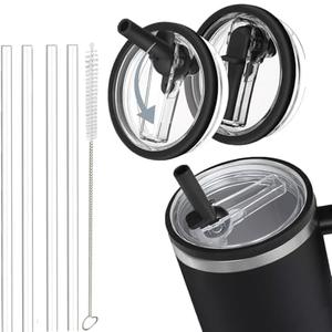 2 Pack 40oz Flip Straw Leak Proof Lid, for Stanley Cup Replacement Reusable 40oz Tumbler Flip Straw Leak Proof Stanley Cup Accessories (Black)