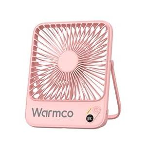 Warmco 10000mAh Portable Travel Fan 7-inch, Max 24H Runtime, Ultra-thin Quiet Rechargeable Battery Operated Desk Fan with Digital Display for Camping, Office, Bedroom, Cruise Essentials Pink