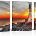 Nachic Wall Lighthouse Picture Canvas Prints Ocean Beach at Sunset Wall Art Beautiful Maine Coastline Landscape Painting Poster for Home Decor Framed Ready to Hang (Small)