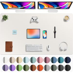 Aothia Faux Leather Desk Mat - Large Mouse Pad, Non-Slip PU Leather Blotter, Waterproof Writing Surface for Office and Home (Off-White, 63" x 24")