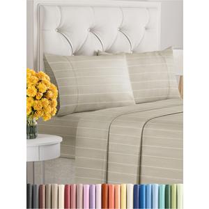 King Size 4 Piece Sheet Set - Comfy Breathable & Cooling Sheets - Hotel Luxury Bed Sheets for Women & Men - Deep Pockets, Easy-Fit, Soft & Wrinkle Free Sheets - Beige Stripes Oeko-Tex Bed Sheet Set
