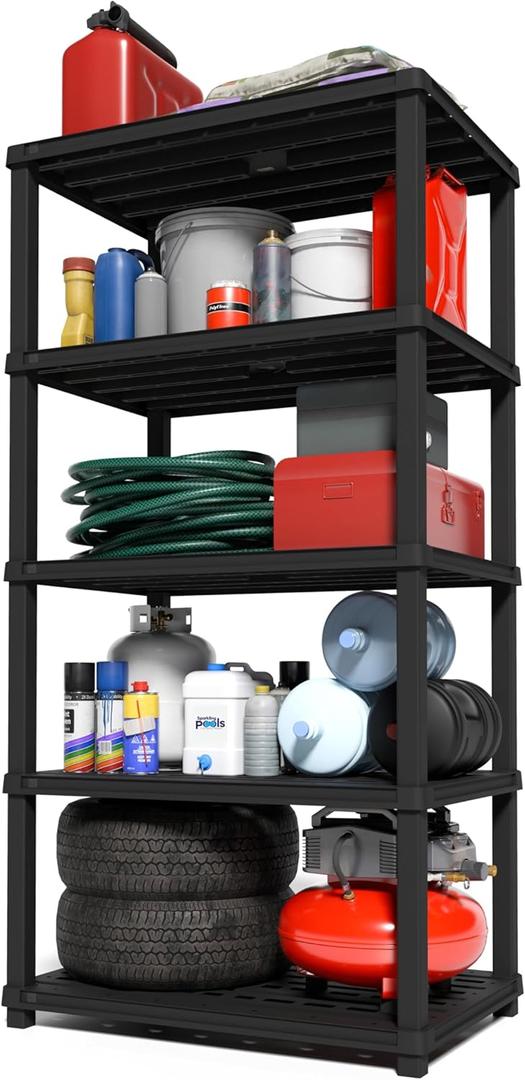 IRIS USA 5-Shelf Extra Heavy Duty Deep Plastic Storage Shelves, 1000lb Capacity, 75" H x 36" W x 24" D, Large Modular Shelving Unit Storage Organizer for Garage, Home, Warehouse & Gym, Rack - Black