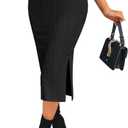 Zeagoo Womens Knit Midi Skirts Casual Pencil Skirt High Waisted Long Skirt with Slit Elegant Work Office Skirts (Medium, Black)