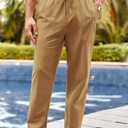 PASLTER Men's Cotton Linen Pants Elastic Waist Drawstring Casual Trouser Lightweight Straight-Legs Loose Beach Yoga Pants (Brown, L)