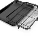 Large Air Fryer Basket for Oven with 30 PCS Parchment Paper, Black, Air Fryer Basket: 18.6" x12"; Pan: 18.5"*12.8"