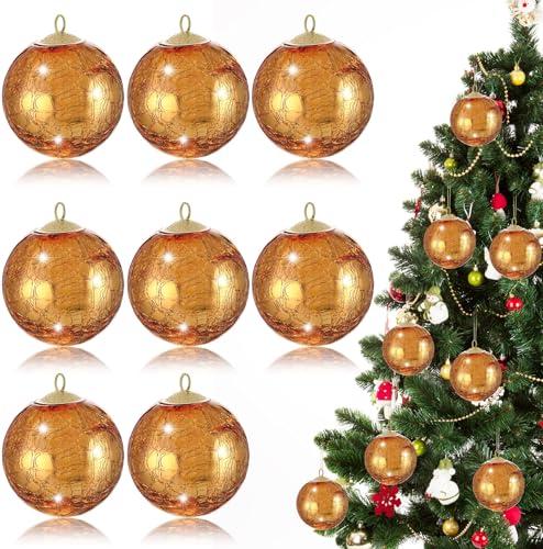 Maxcheck 7 Pcs Christmas Glass Ball Ornaments 3.15 Inch Vintage Christmas Tree Crackle Balls Retro Xmas Hanging Ornament with Hanging Loop for Xmas Tree Home Winter Party Decorations(Gold)