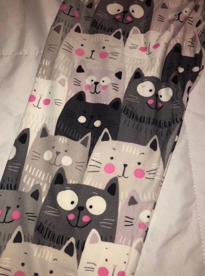 Lularoe Size TC, Gray Pink White Kitty Cat Leggings  Kitten, Pack Of 2