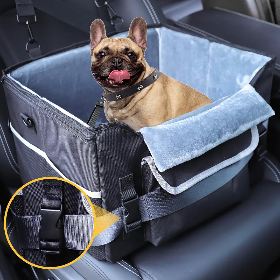 Foldable Dog Car Seat for Small Dogs,Potable Puppy Booster Seat with Harness &Safety Belt, Travel Pet Bed can Removable & Washable Suitable for Dogs 25-30 lbs(Black)