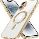 Hython Magnetic Clear for iPhone 16 Case with Camera Lens Protector [Compatible with MagSafe] Luxury Plating Edge Slim Soft TPU Cover Protective Phone Case for iPhone 16 6.1", Matte Gold