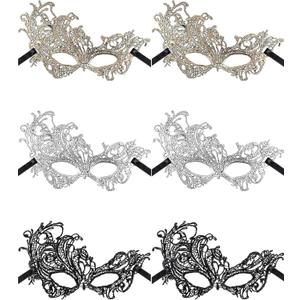 JOVITEC 6 Pieces Masquerade Mask for Women Lace Multicolored Venetian Mask for Carnival Mardi Gras Evening Prom (3 Colors)