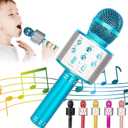 KIDWILL Wireless Bluetooth Karaoke Microphone for Kids, 5-in-1 Portable Handheld Karaoke Mic Speaker Player Recorder with Adjustable Remix FM Radio for Kids Girls Boys Teens Birthday (858-Blue)