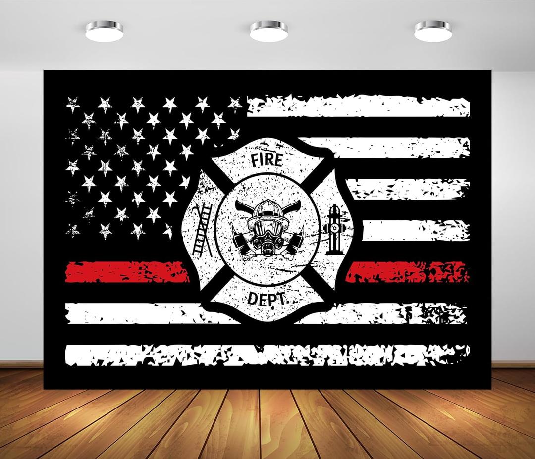 BELECO 7x5ft Fabric American Fire Department Flag Backdrop Red Line American Flag Firefighter Background Fireman Firefighters Theme Party Decorations Banner Birthday Shoot Photo Studio Props (N5-a50807)
