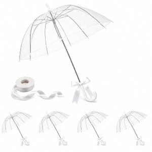 Clear Umbrella Bulk, Bulk Umbrellas for Wedding, 39 Inch Transparent POE Dome Umbrella with Auto Open, Stainless Steel Frame and White J Handle, for Wedding Guests, Photography and Outdoor Parties (20)
