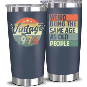 NewEleven 50th Birthday Gifts For Men Women - 50th Birthday Decorations For Him Her - Present For Men Women Turning 50 Year Old Gifts For Mom, Dad, Wife, Husband - 20 Oz Tumbler (Vintage 50th Navy)