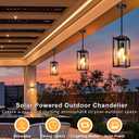 TWINKVILLA Solar Chandelier Outdoor, 3-Light 14" Rustic Farmhouse Waterproof Dimmable Hanging Pendant Lights for Gazebo, Pergola, Canopy, Porch, Patio Decor
