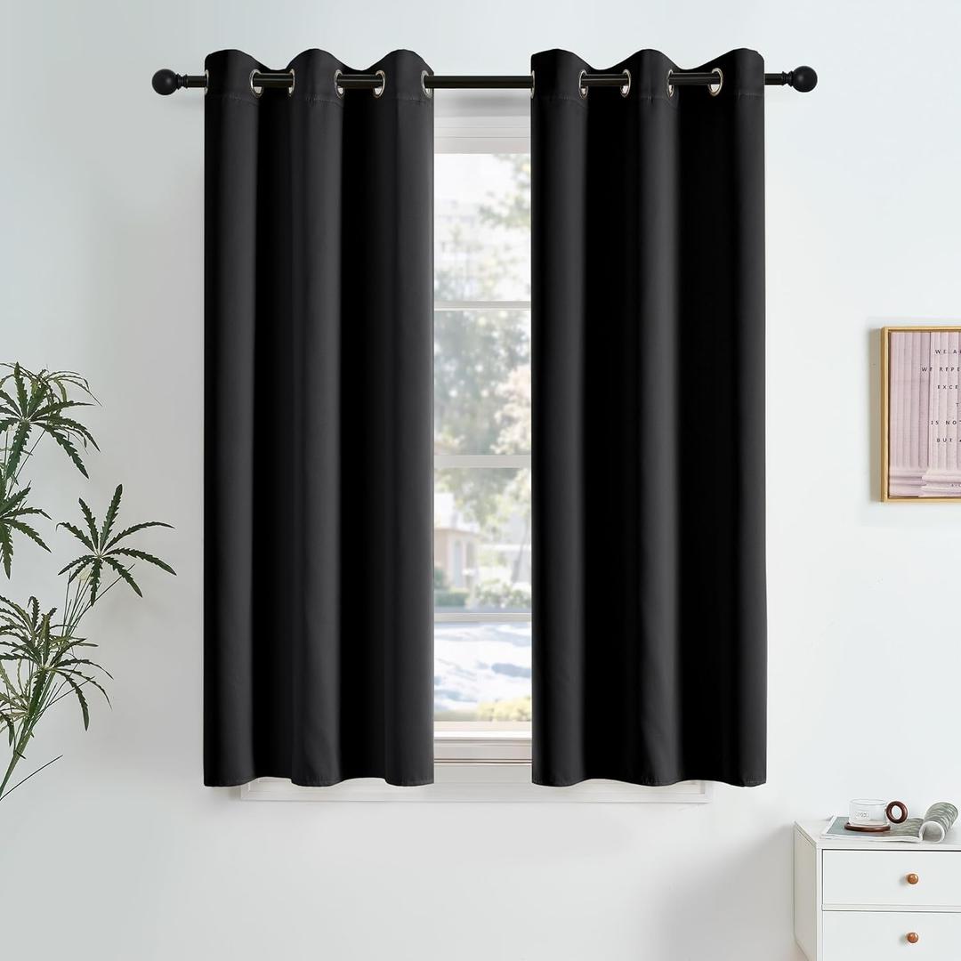NICETOWN 100% Black Out Curtains 63 Inches Long 2 Panels for Living Room, Bedroom, Office Thermal Insulated Blackout Drapes Solid Grommet Noise Reducing Window Curtains, W40