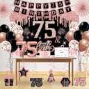 75th Birthday Decorations for Women,32PCS 75th Birthday Party Decorations,Including Backdrop, Crown, Sash, banner, Hanging Swirl,Cake Topper,balloons,Paper Fans,Anniversary Card and paper fans