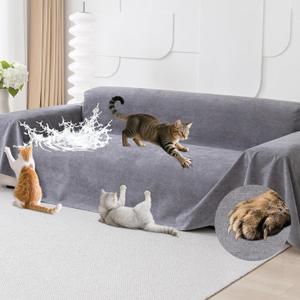 Loiion Cat Scratch Furniture Protector - Anti-Slip, Waterproof Sofa Cover to Keep Cats Off, Pet-Friendly Couch Protectors for 3 Cushion Couch, Gray Anti-Scratch Couch Cover for Pets and Kids 134"X71" (Grey)