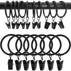 100 Pack Metal Curtain Rings with Clips, Drapery Clips Hooks, Decorative Curtain Rod Clips 1.5 in Interior Diameter, Vintage Black