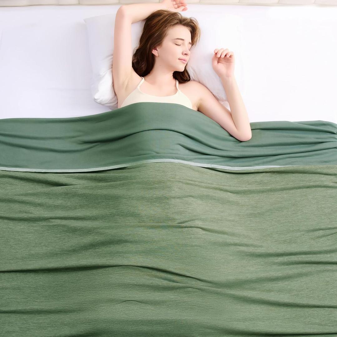 Topcee Cooling Blanket (90"x90"Queen Size) for Night Sweats Absorbs Heat to Keep Adults Cool on Warm Nights, Q-Max 0.5 Cooling Blankets for Hot Sleepers, Ultra-Cool Lightweight Blanket for Bed (05-dark Green)