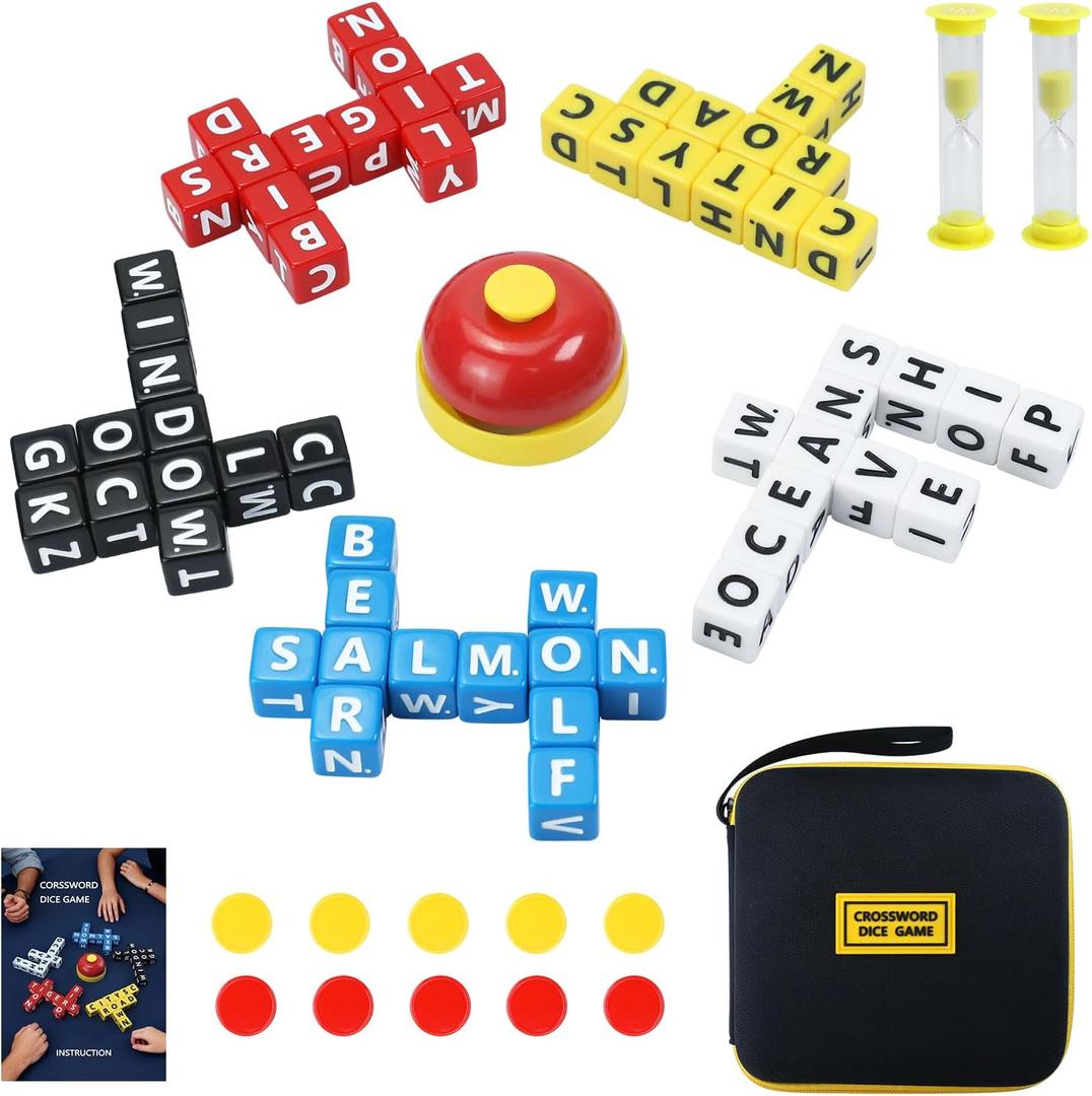 60PCS The Crossword Dice Game Set, Word Game Dice Crossword Creative Game for Family Games, 1-5 Player Word Spelling Dice Games Letter Dice Games for Travel, Camping, and Family Night